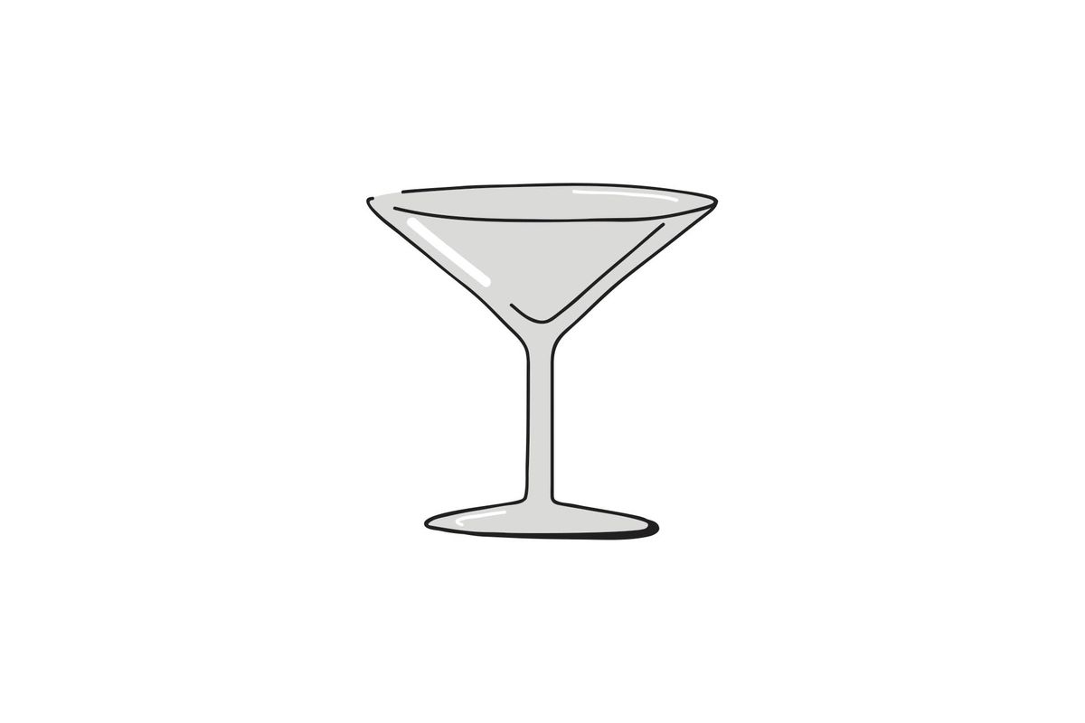 Ilustración de la clásica copa de martini en forma de V