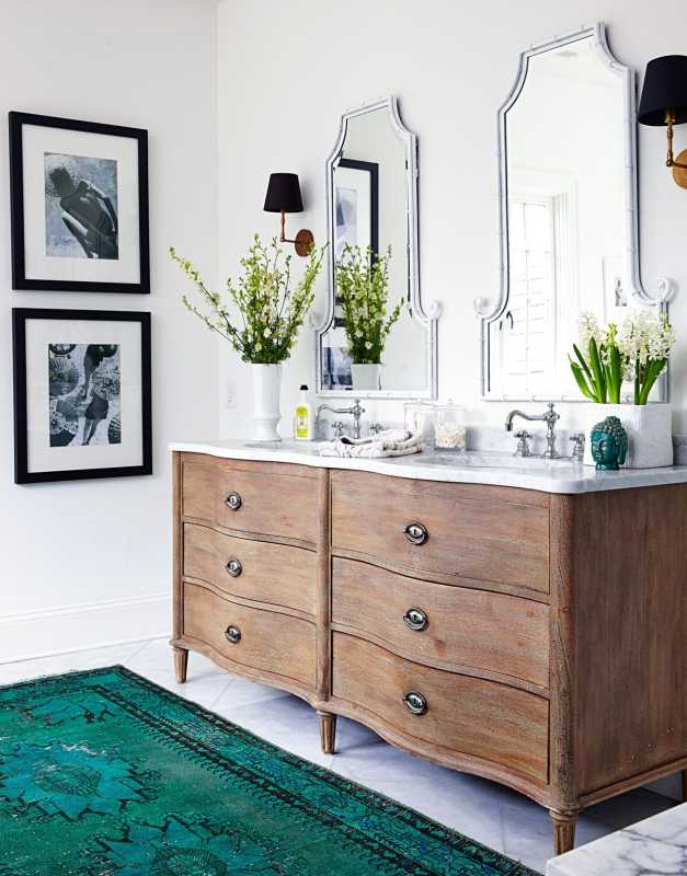 karpet kamar mandi kayu rias hijau putih
