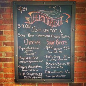 La lista de grifos de la sala de degustación en la cervecería especializada en cerveza agria Hermit Thrush / Foto cortesía de Hermit Thrush, Facebook