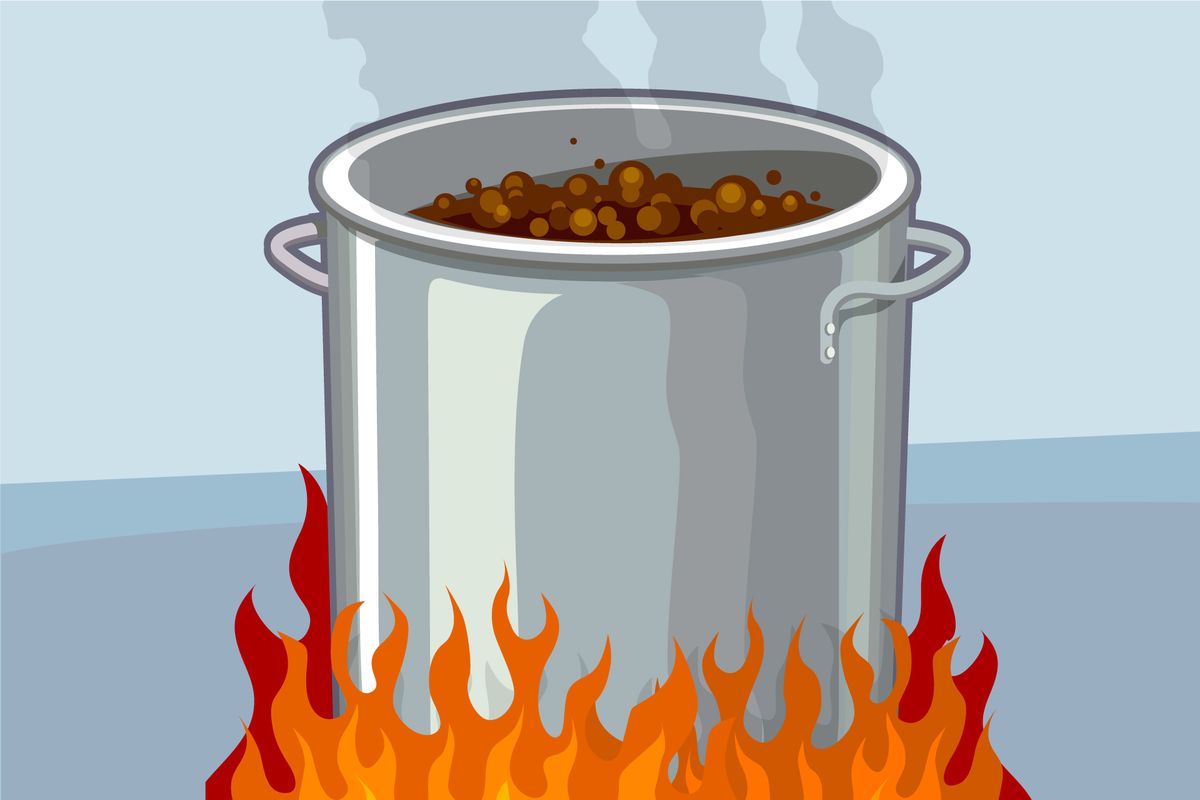 Illustration af gryde med ølmos kogende