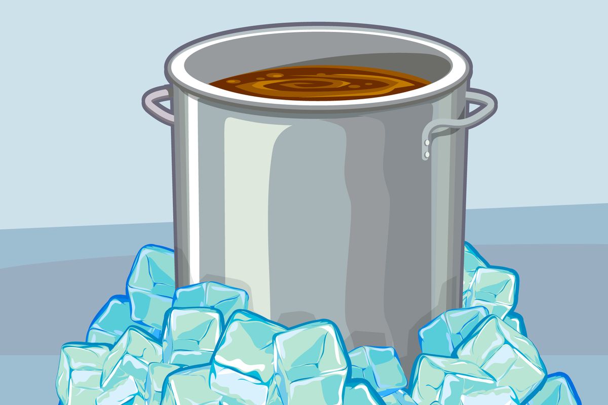 Ilustracija lonca pivske sladovine koja se hladi na ledu