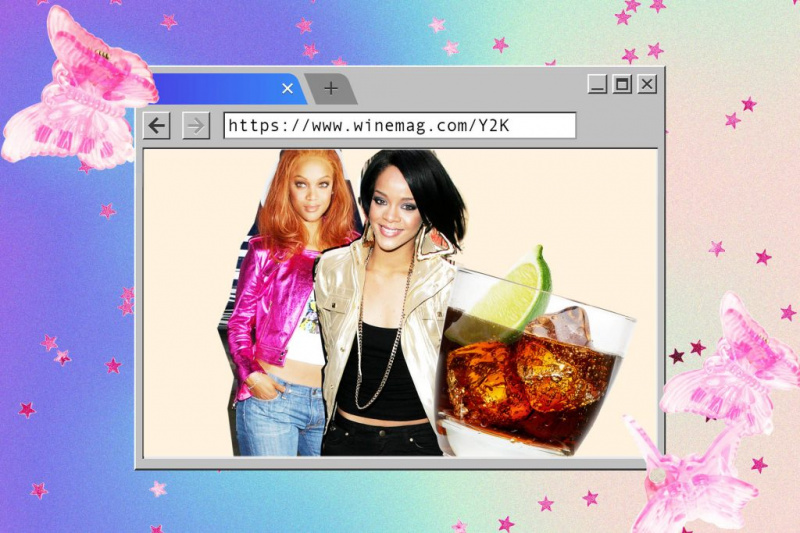   Rihanna e Tyra Banks ao lado de um rum e coca-cola