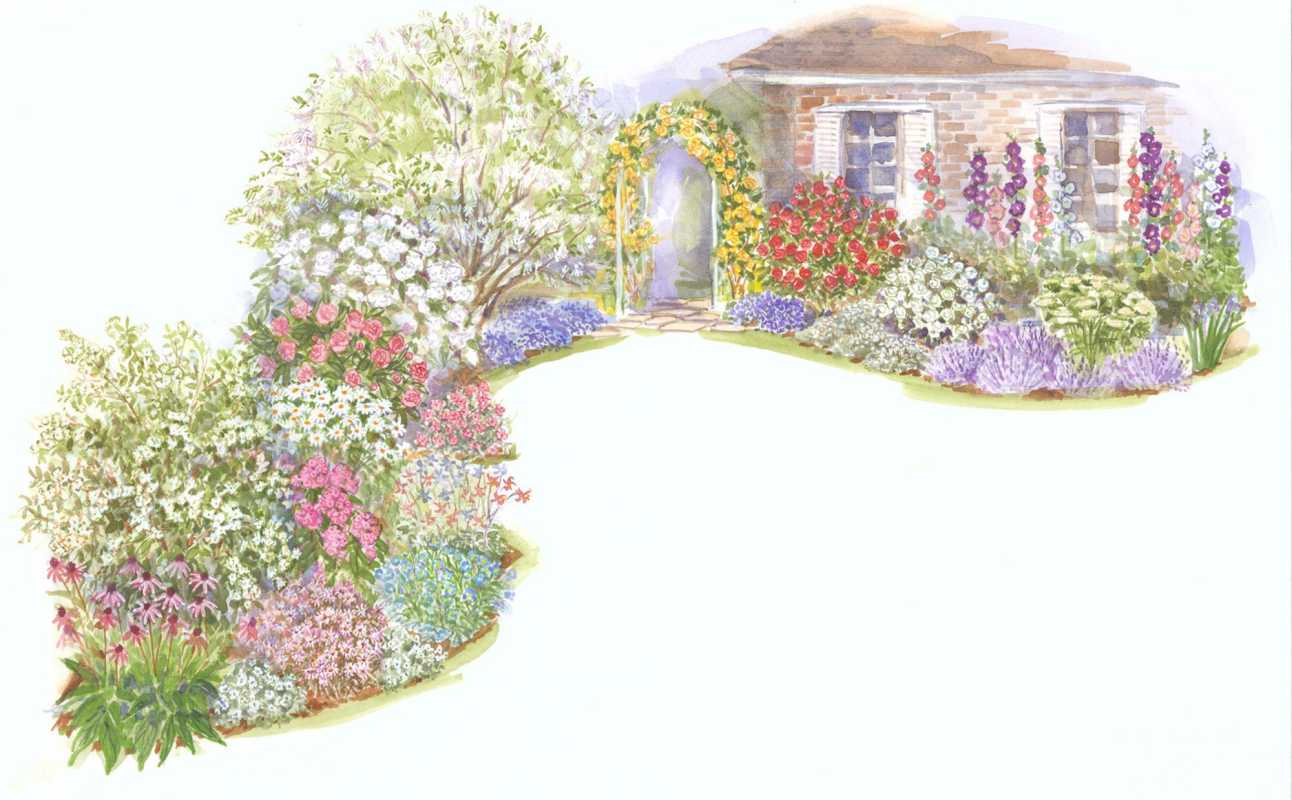 Kotedžas dārza plāna ilustrācija