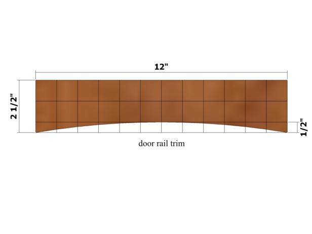 डोर रेल ट्रिम को मापने, चिह्नित करने और काटने के लिए एक गाइड के रूप में पैटर्न का उपयोग करें।