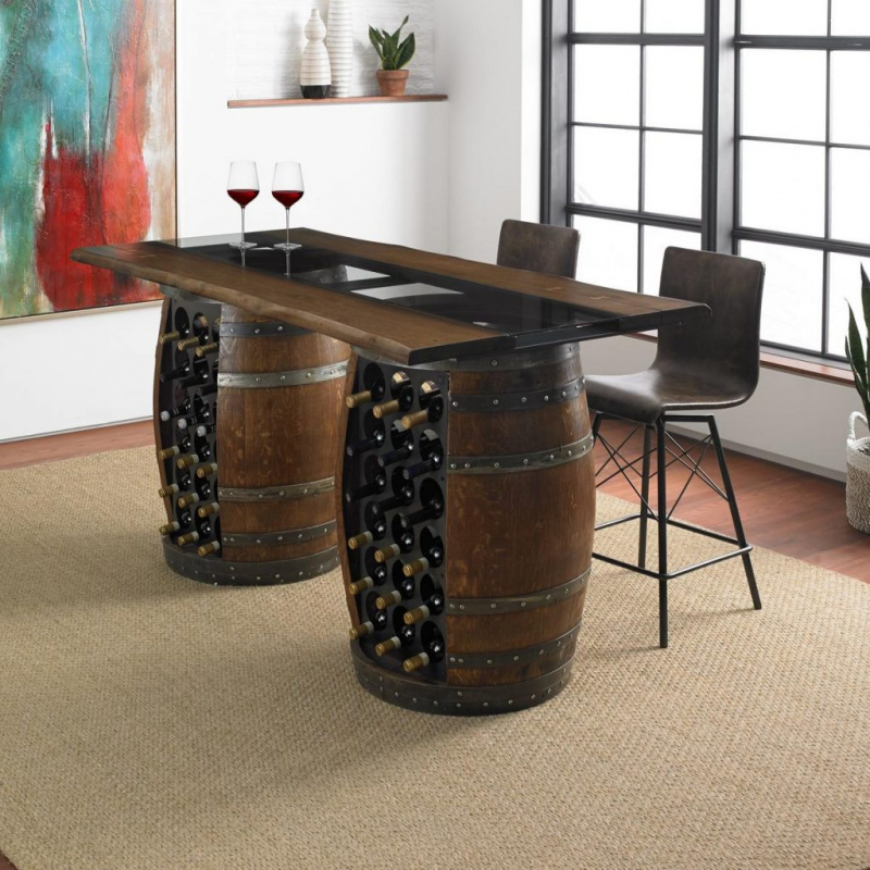   שולחן איסוף חבית יין לואר כפול עם פלטת זכוכית ועץ