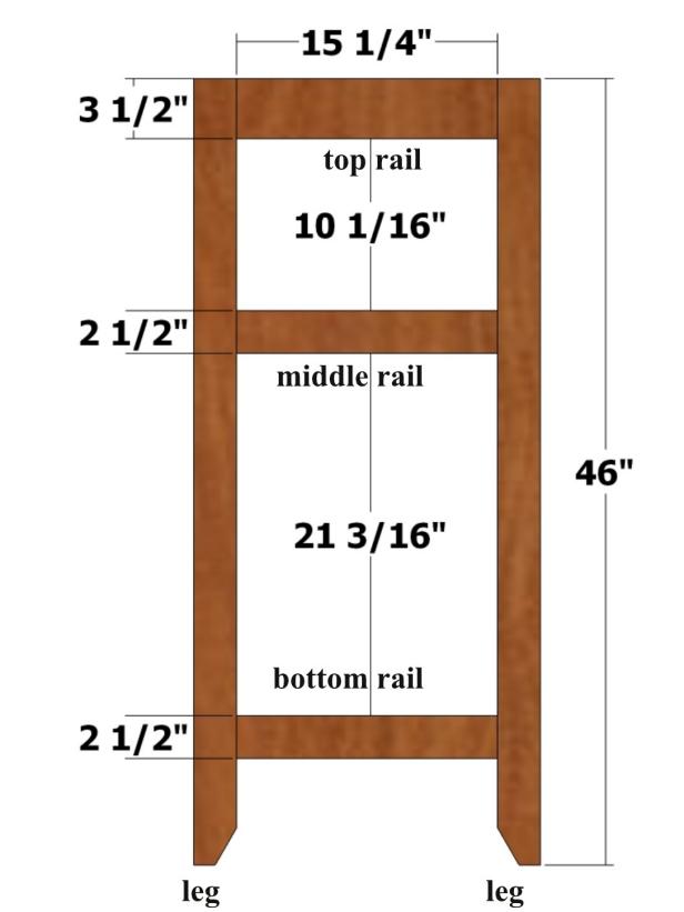 नीचे की रेल, मध्य रेल और शीर्ष रेल की स्थिति बनाएं और गोंद और 1-1 / 4-इंच पॉकेट-होल स्क्रू का उपयोग करके पैरों को संलग्न करें। तीन विधानसभा बनाएं।