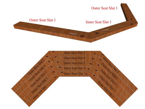 Расположите внешние планки сиденья заподлицо с внутренней плоскостью сиденья в соответствии со схемой.