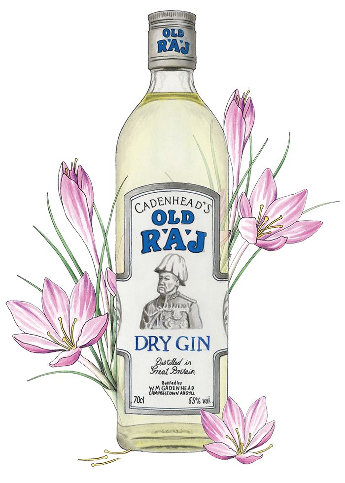 Oude Raj Dry Gin-flesillustratie