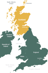 Карта на Шотландия, в по-голямата част на Обединеното кралство