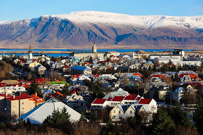 Atmosfēras skats uz Reikjaviku, Islande