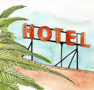 Illustrasjon av et hotellskilt