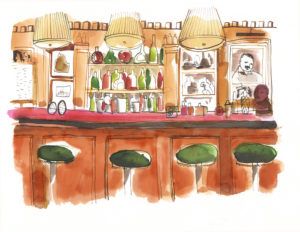 Bar Hemingway v hotelu Ritz / ilustracija Rebecca Bradley