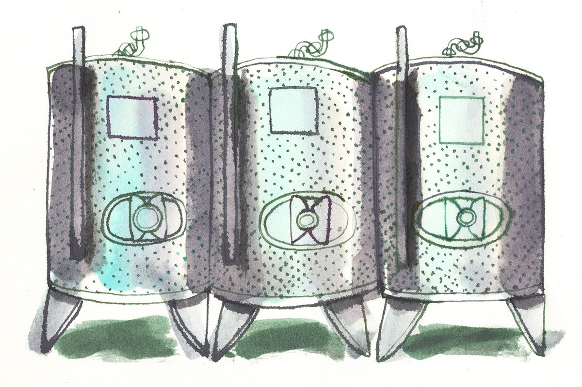 Tanques de acero para ilustración de vinificación reductiva.