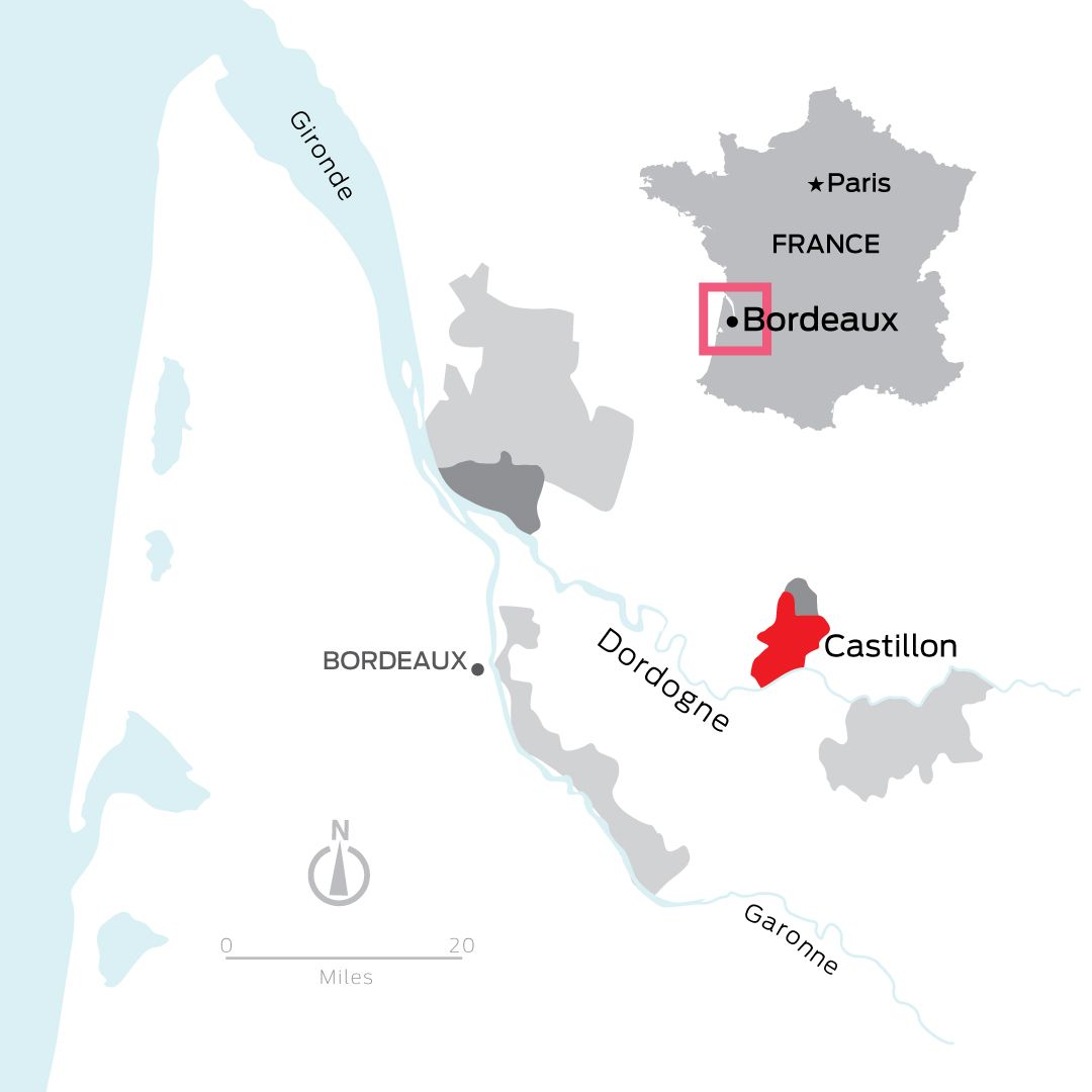 Mapa Castillon v Bordeaux