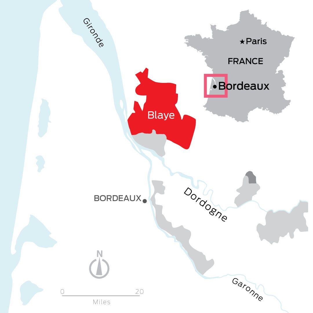 Bordeux bölgesindeki Blaye Haritası