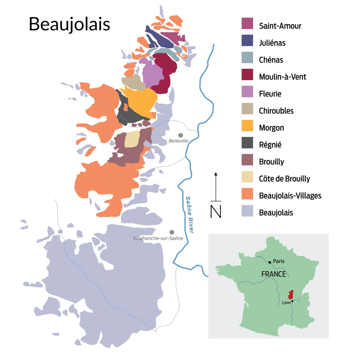 Isang mapa ng Beajolais