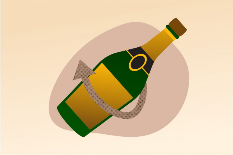   Illustration einer Champagnerflasche, die gedreht wird